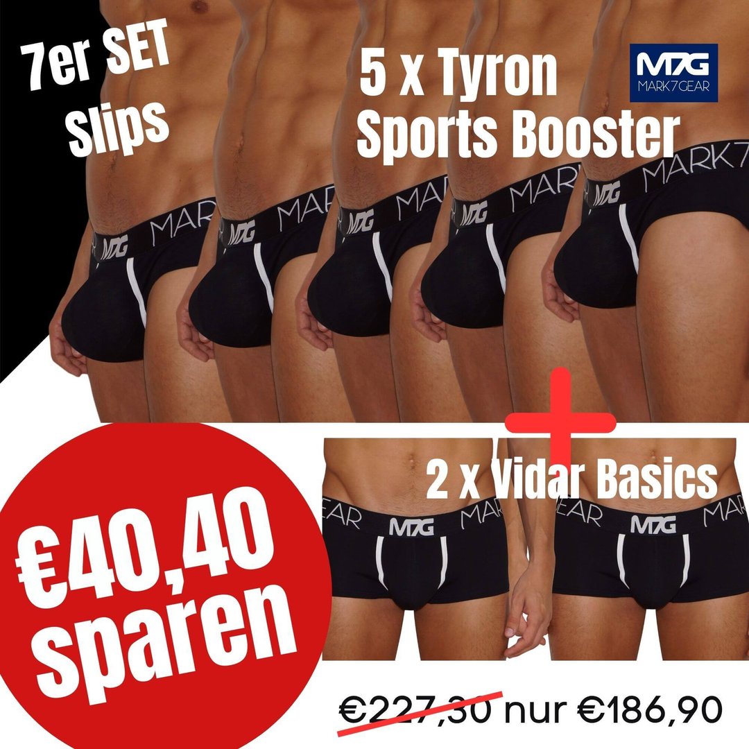 Lucky Seven Black Sport Set Nr. 1:   5x Slips mit SPORTS BOOSTER + 2  Vidar Pants Basic Schwarz