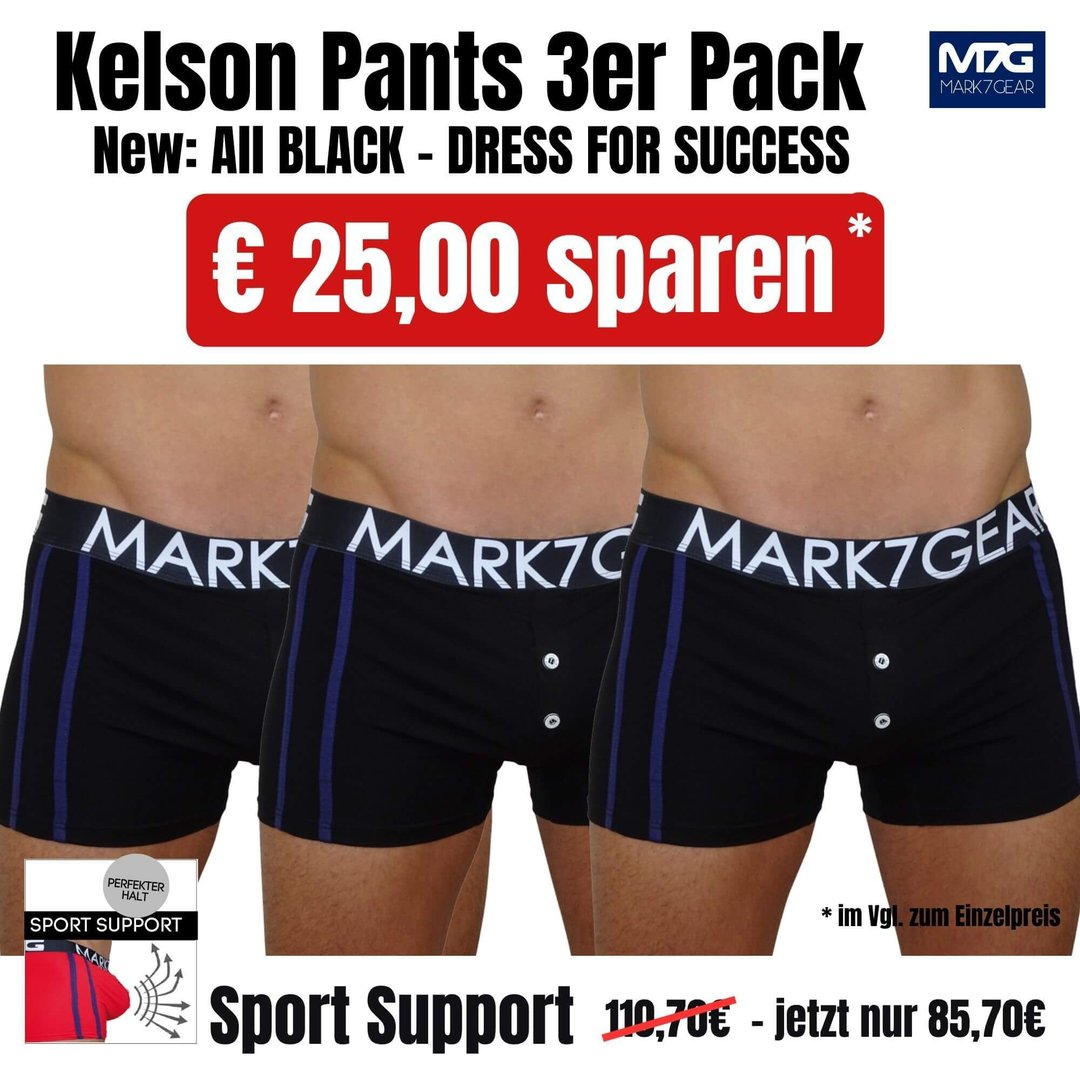 Kelson 3er Pack Pants, Night Black mit SPORT SUPPORT