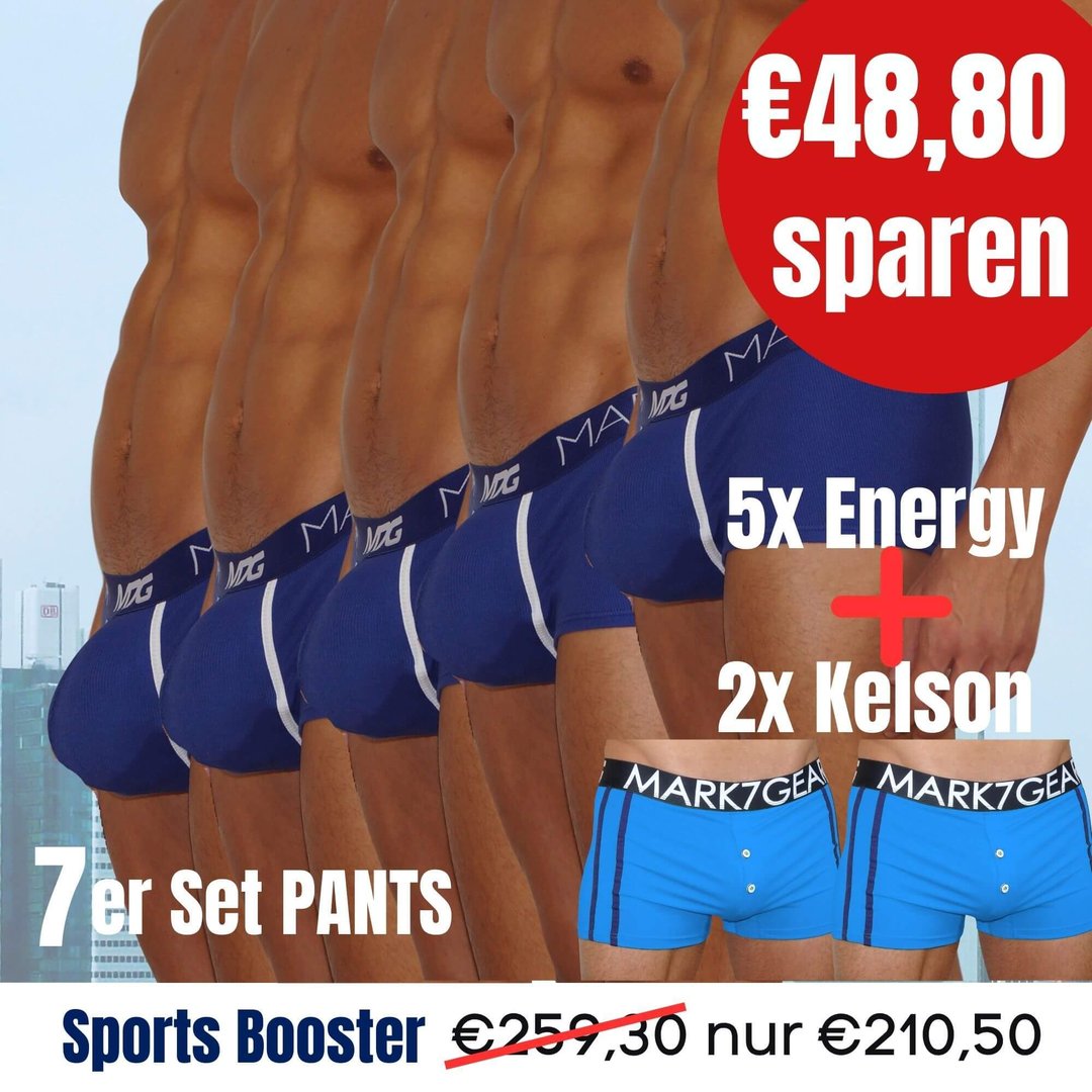 Lucky Seven Black Sport Set Nr. 5:   5x Pants Energy mit SPORTS BOOSTER + 2  Pants Kelson Ibiza Blue