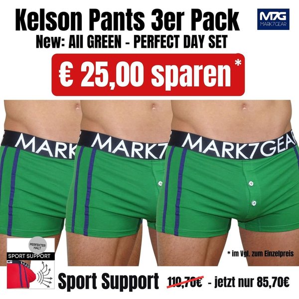 Kelson 3er Pack Pants, Pure Green with SPORT SUPPORT