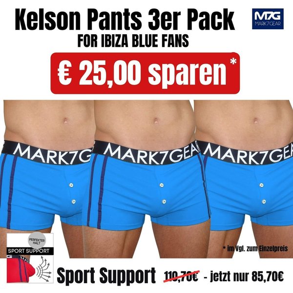 Kelson 3er Pack Pants, Ibiza Blue mit SPORT SUPPORT
