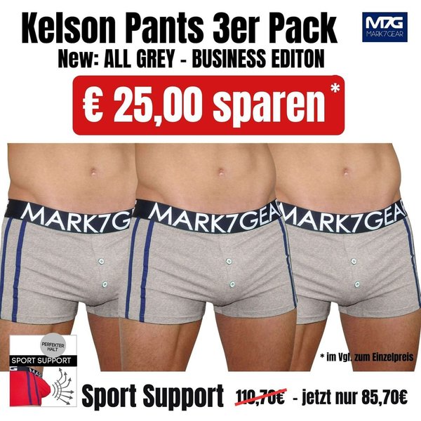 Kelson 3er Pack Pants, Grey with SPORT SUPPORT