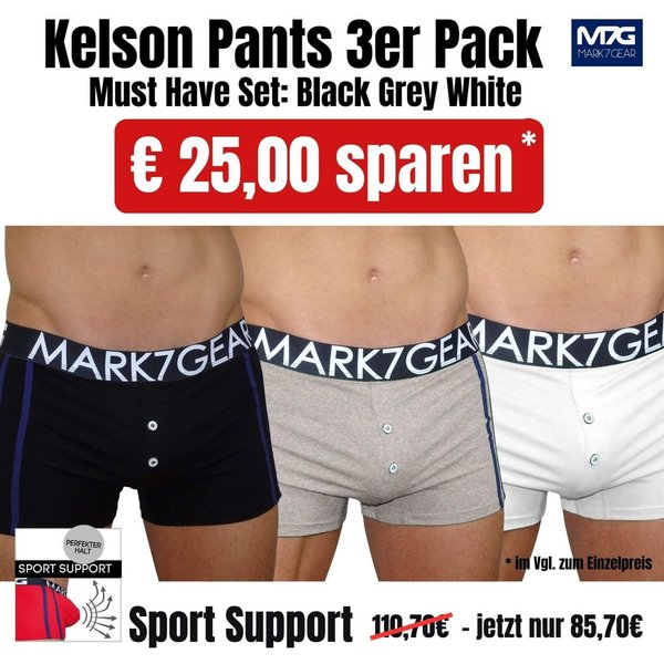 Kelson Triple Pack Pants, MUST HAVE Set Black Grey White with SPORT SUPPORT